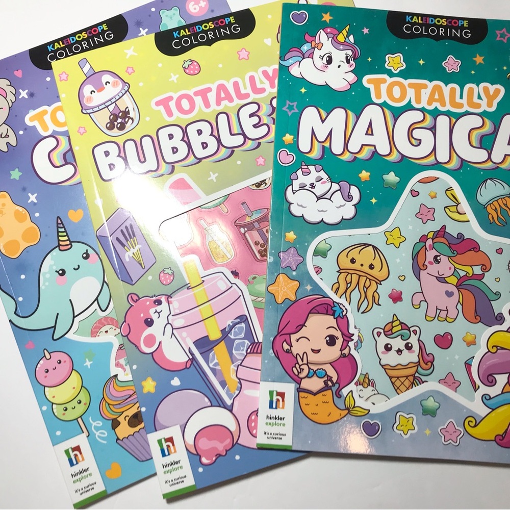 Cute stickers activity Kaleidoscope Coloring 3 Book Set kawaii bubble tea